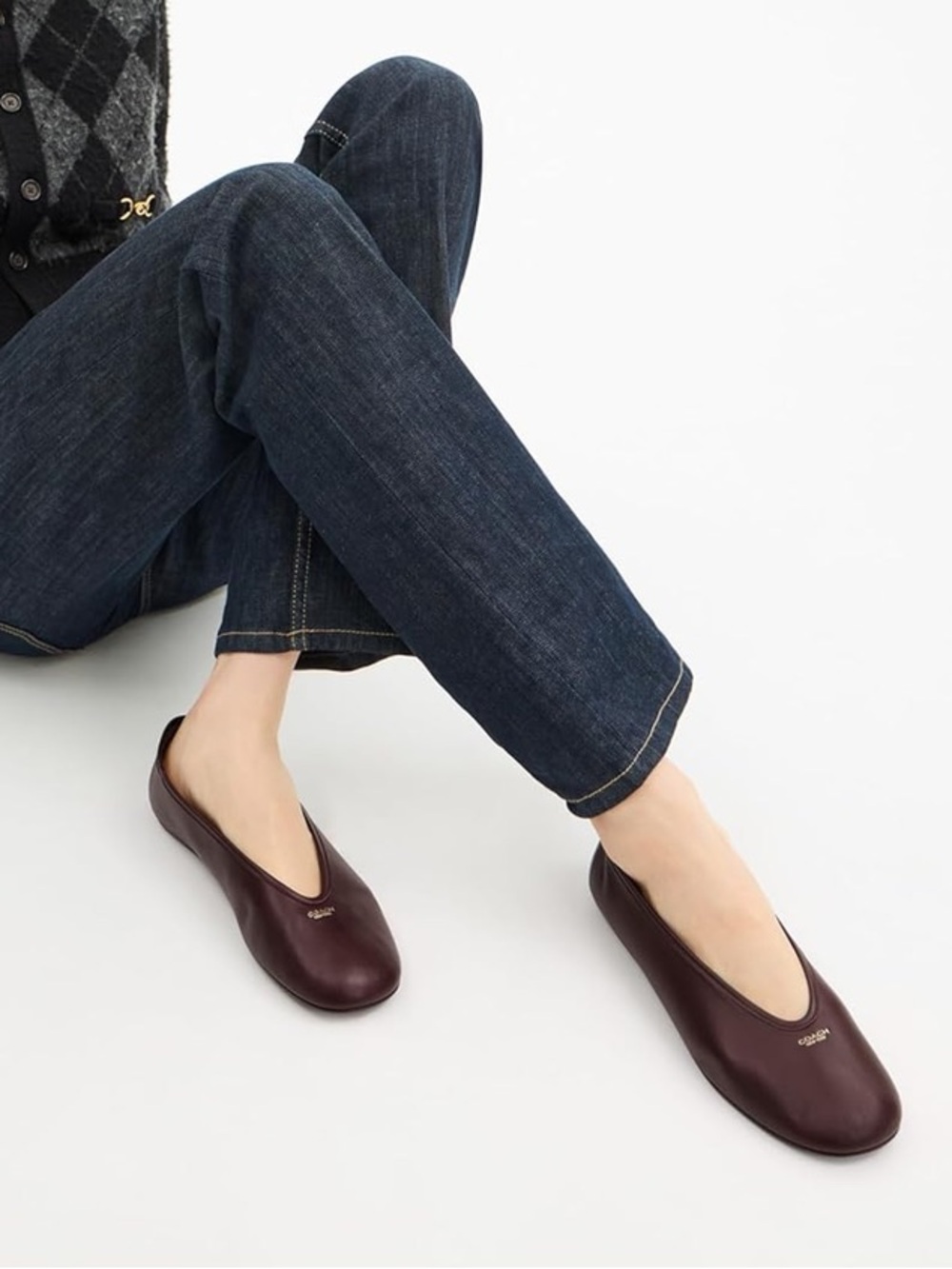 New In Box COACH Sz 8.5B Houston Leather Ballet Flats in Merlot. Stunning. - Picture 8 of 8